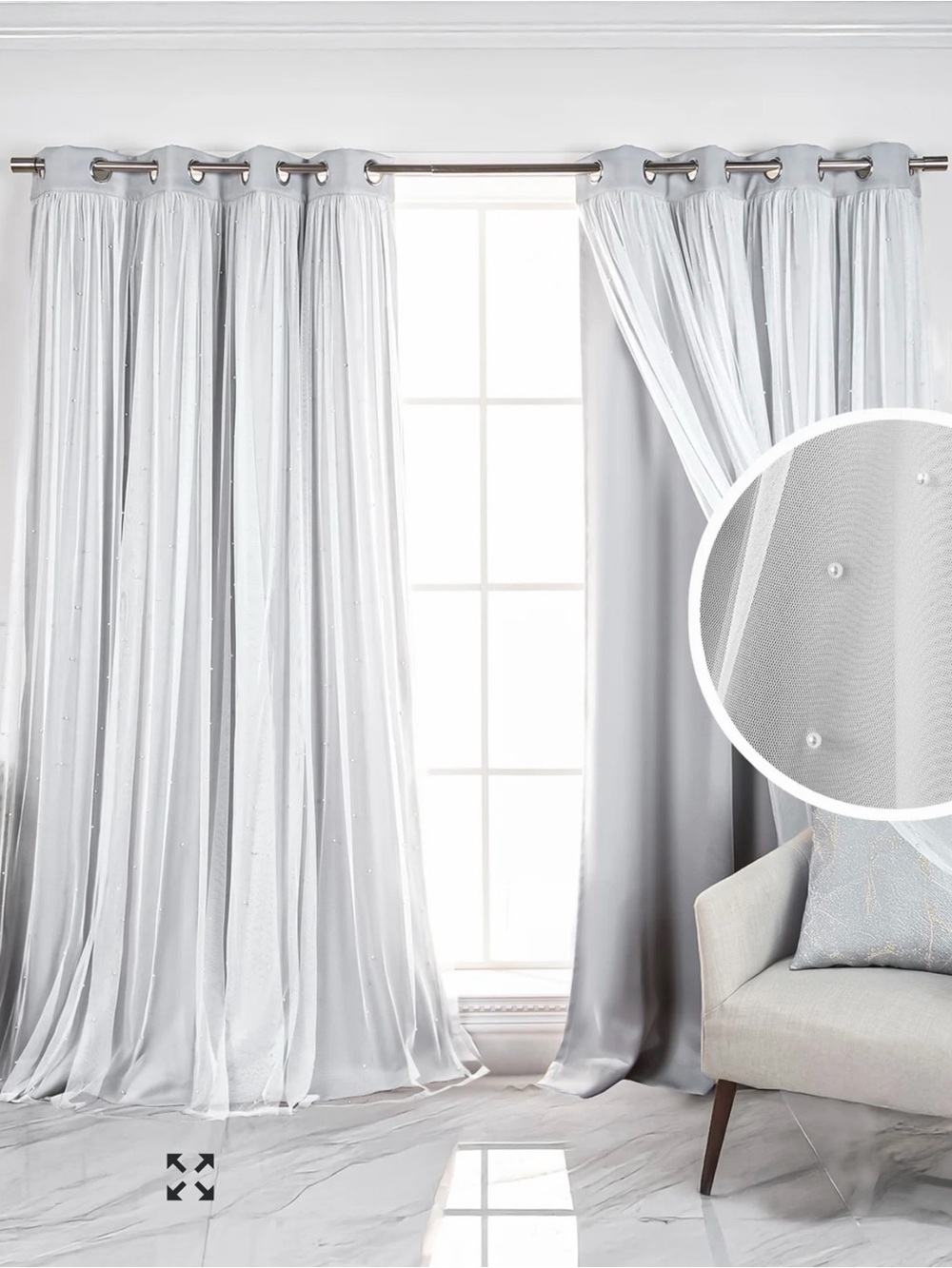 Kenzie Home Elegant Silver Grommet Blackout Curtain Panels with pearls